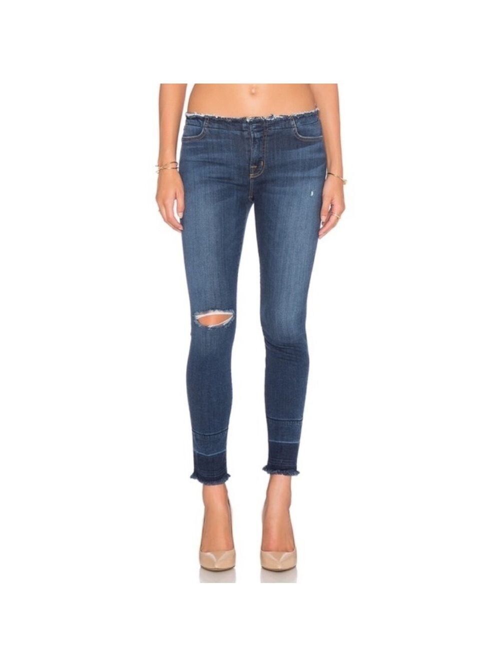 J BRAND Mid-Rise Ankle cropped Jeans frayed hem waist stretch Fry Stigma size 27